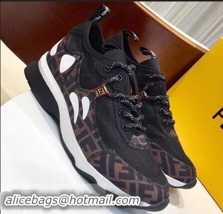 Hot Sale Fendi Zig-Zag Stitching Technical Mesh Low-Top Women's/Men's Sneakers F91609 Black 2019