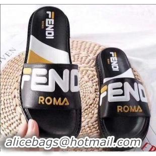 Newest Discount Fendi Slides Mania Logo F93107 Black 2019