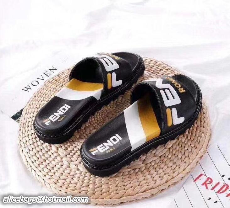 Newest Discount Fendi Slides Mania Logo F93107 Black 2019