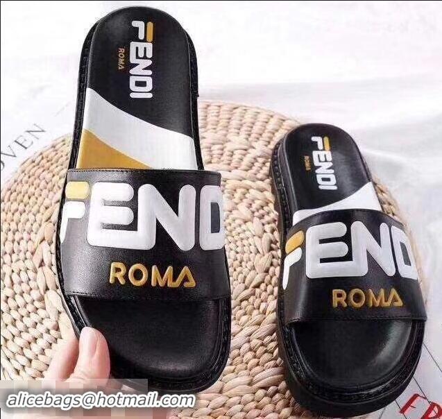 Newest Discount Fendi Slides Mania Logo F93107 Black 2019