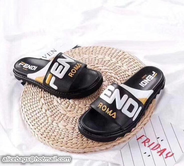 Newest Discount Fendi Slides Mania Logo F93107 Black 2019