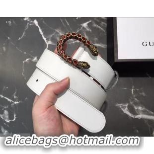 Beautiful Gucci Width 3.5cm Leather Belt White with Red Crystal Dionysus Buckle 458949