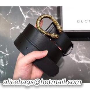 Top Quality Gucci Width 3.5cm Leather Belt Black/Gold with Dionysus Buckle 458950