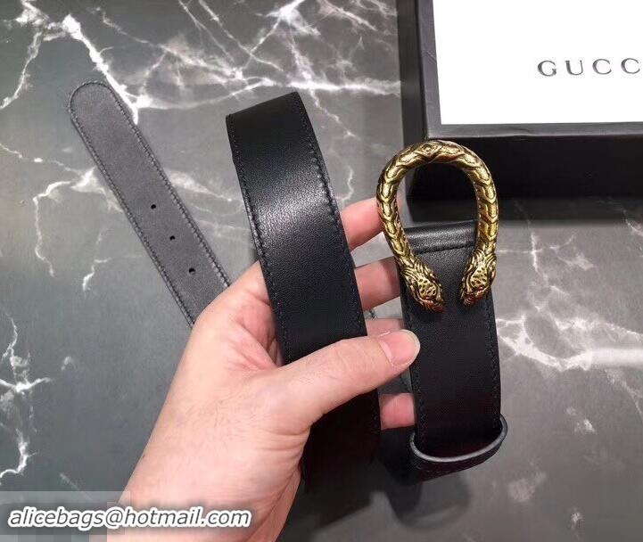 Top Quality Gucci Width 3.5cm Leather Belt Black/Gold with Dionysus Buckle 458950