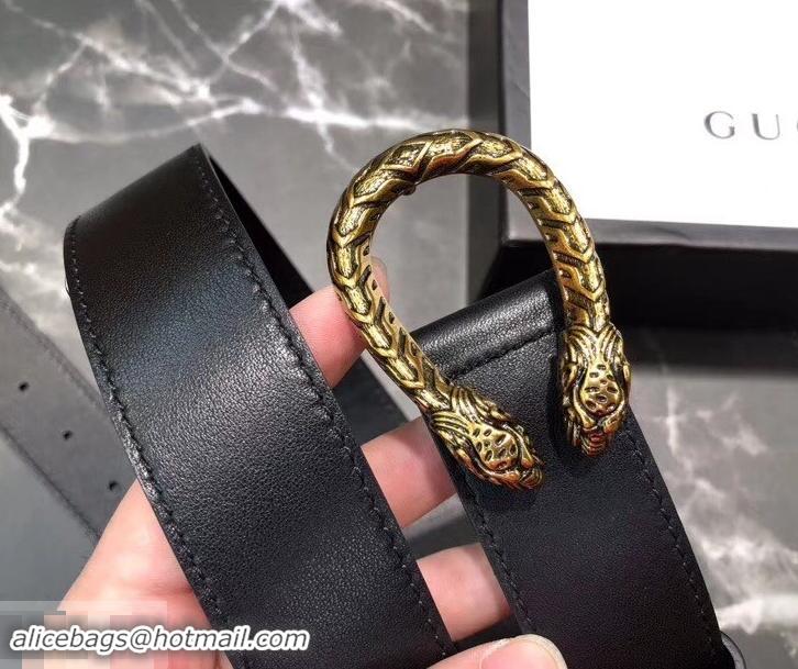 Top Quality Gucci Width 3.5cm Leather Belt Black/Gold with Dionysus Buckle 458950