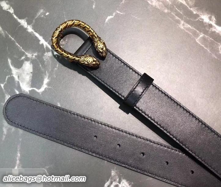 Top Quality Gucci Width 3.5cm Leather Belt Black/Gold with Dionysus Buckle 458950