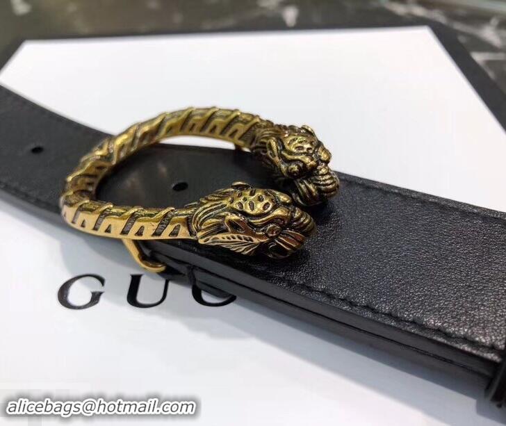 Top Quality Gucci Width 3.5cm Leather Belt Black/Gold with Dionysus Buckle 458950