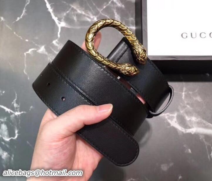 Top Quality Gucci Width 3.5cm Leather Belt Black/Gold with Dionysus Buckle 458950