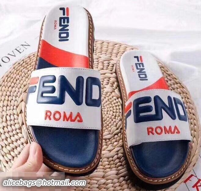 Top Sale Fendi Slides Mania Logo F93107 White 2019