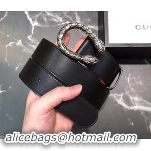 Fashion Gucci Width 3.5cm Leather Belt Black/Silver with Dionysus Buckle 458951