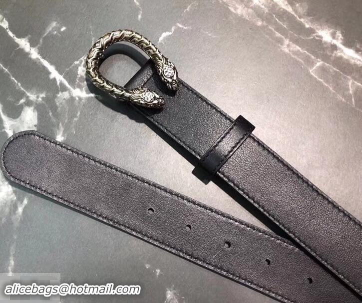 Fashion Gucci Width 3.5cm Leather Belt Black/Silver with Dionysus Buckle 458951