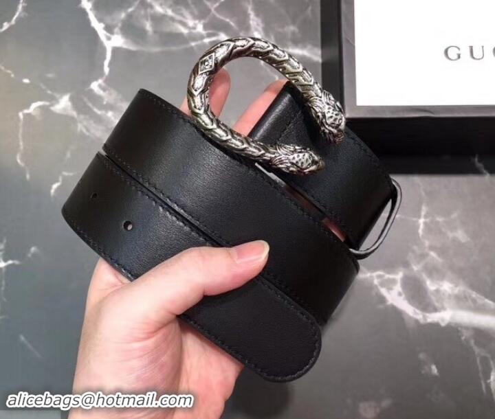 Fashion Gucci Width 3.5cm Leather Belt Black/Silver with Dionysus Buckle 458951