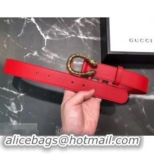 High Quality Gucci Width 3.5cm Leather Belt Red with Dionysus Buckle 458952