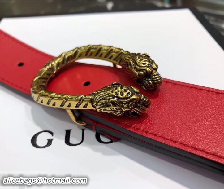 High Quality Gucci Width 3.5cm Leather Belt Red with Dionysus Buckle 458952