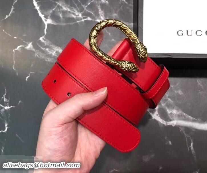 High Quality Gucci Width 3.5cm Leather Belt Red with Dionysus Buckle 458952