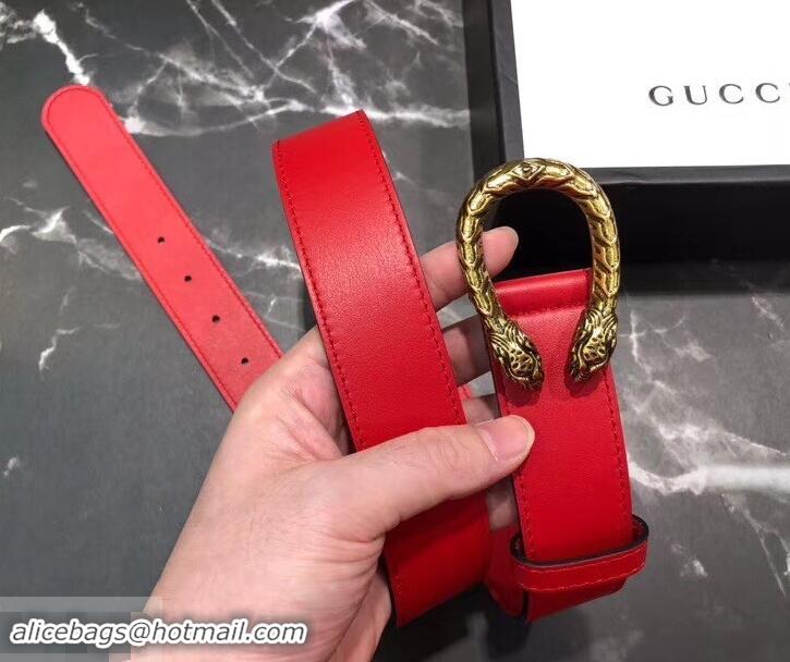 High Quality Gucci Width 3.5cm Leather Belt Red with Dionysus Buckle 458952