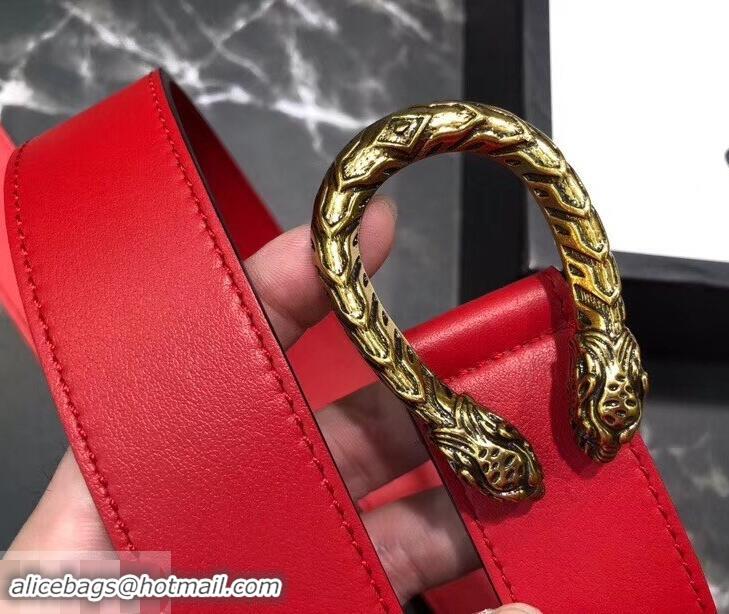 High Quality Gucci Width 3.5cm Leather Belt Red with Dionysus Buckle 458952