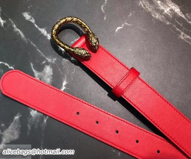 High Quality Gucci Width 3.5cm Leather Belt Red with Dionysus Buckle 458952