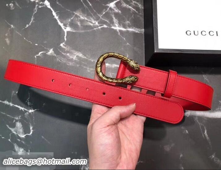 High Quality Gucci Width 3.5cm Leather Belt Red with Dionysus Buckle 458952