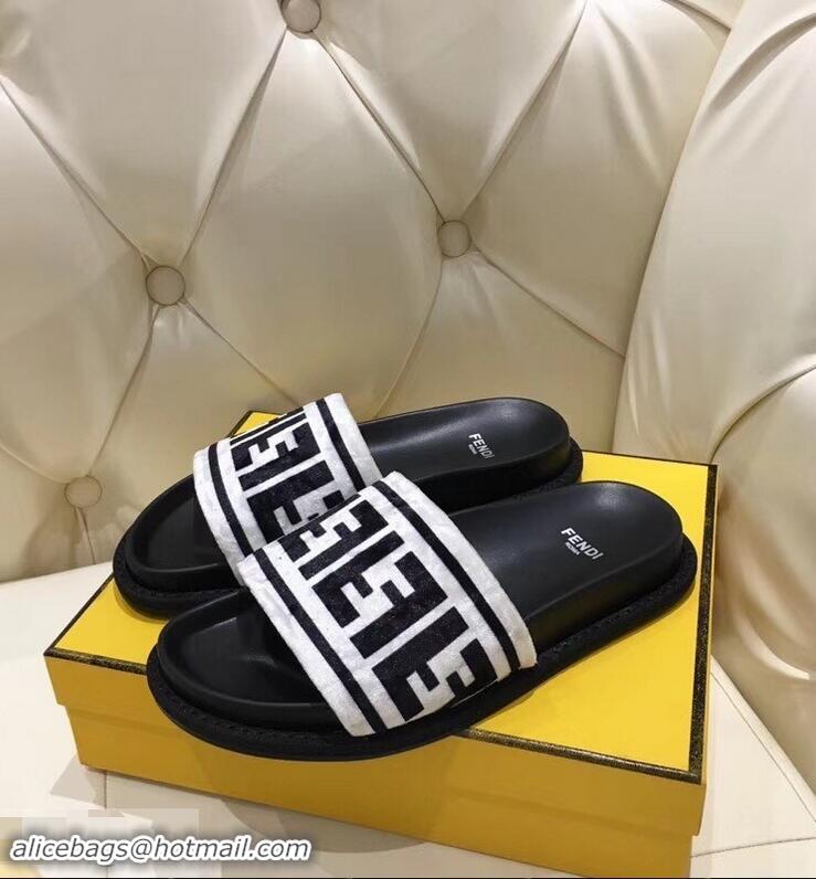 New Design Fendi Slides FF Logo F93112 Velvet White 2019