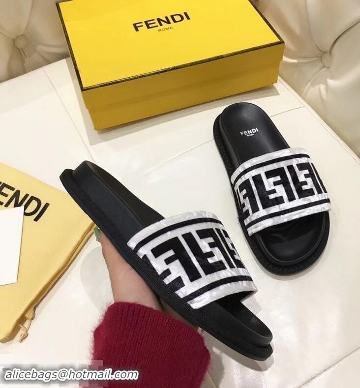 New Design Fendi Slides FF Logo F93112 Velvet White 2019