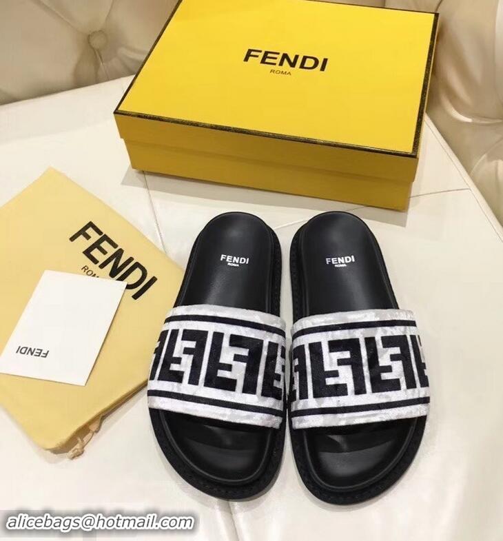 New Design Fendi Slides FF Logo F93112 Velvet White 2019