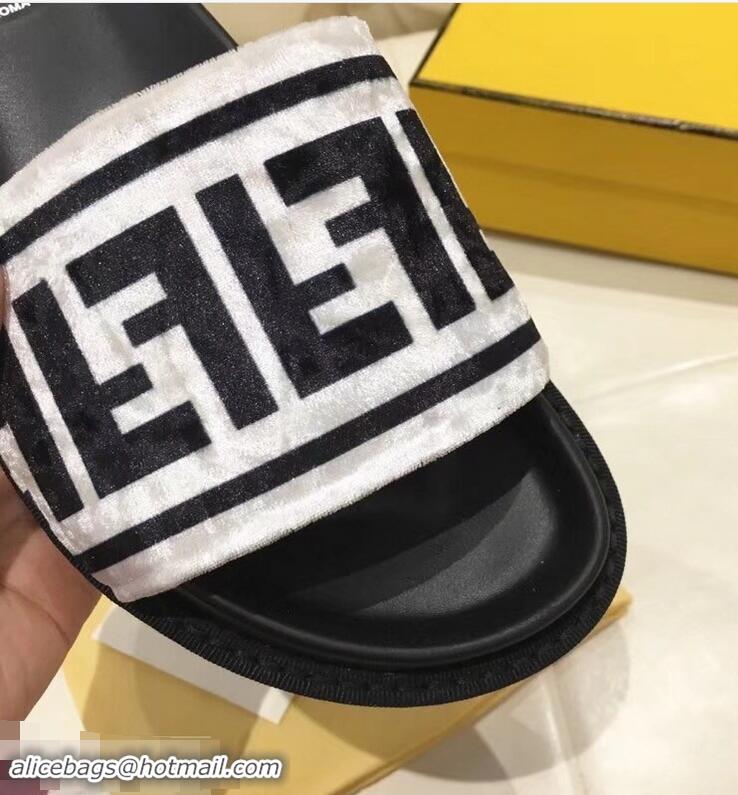 New Design Fendi Slides FF Logo F93112 Velvet White 2019