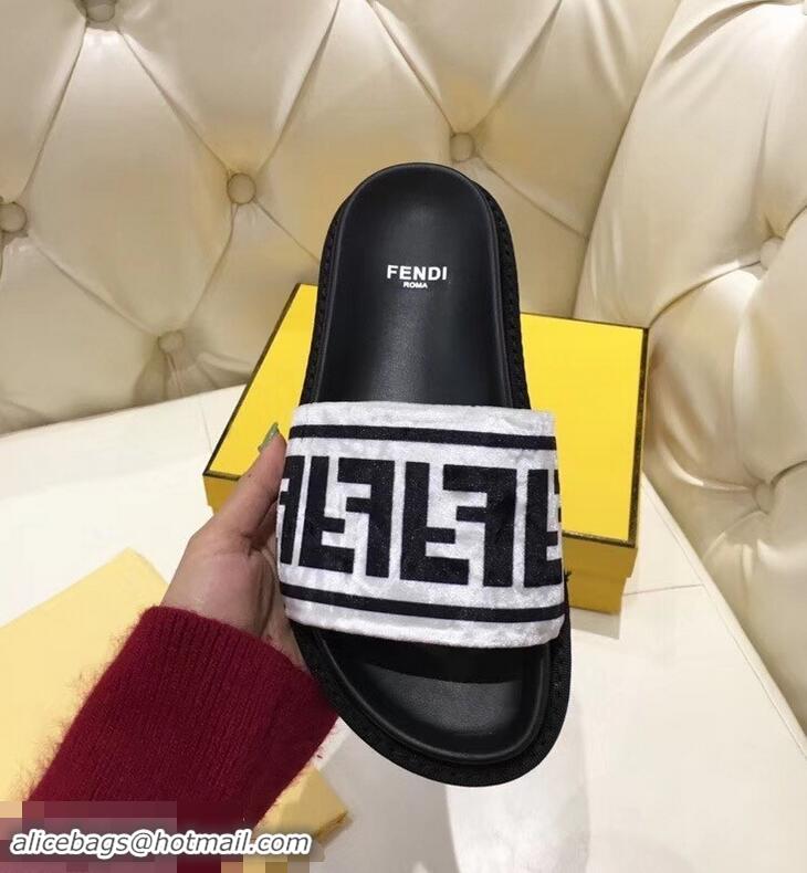 New Design Fendi Slides FF Logo F93112 Velvet White 2019