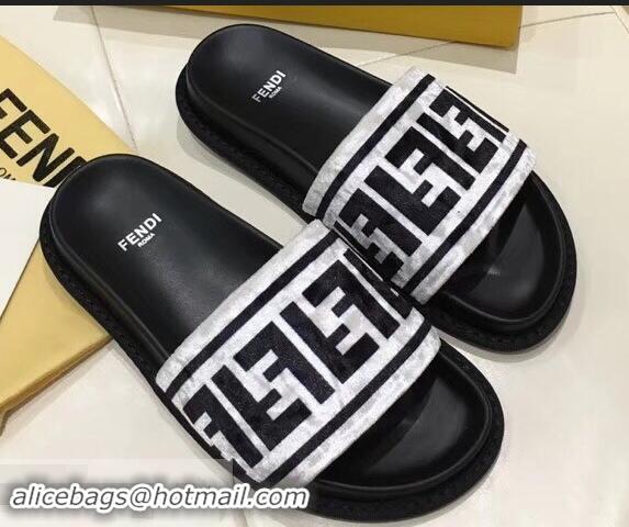 New Design Fendi Slides FF Logo F93112 Velvet White 2019