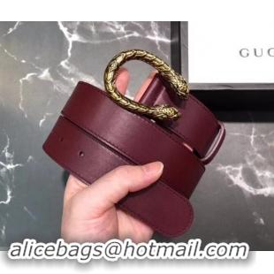 Luxury Gucci Width 3.5cm Leather Belt Burgundy with Dionysus Buckle 458954