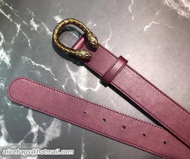 Luxury Gucci Width 3.5cm Leather Belt Burgundy with Dionysus Buckle 458954