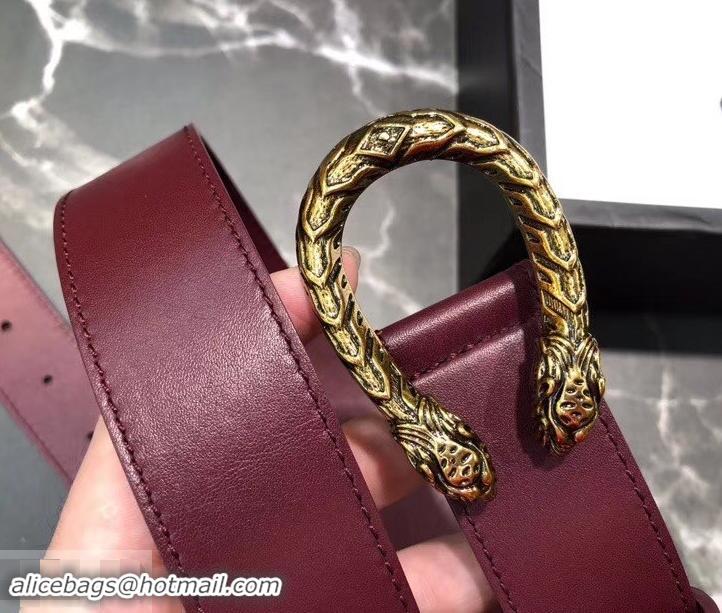 Luxury Gucci Width 3.5cm Leather Belt Burgundy with Dionysus Buckle 458954