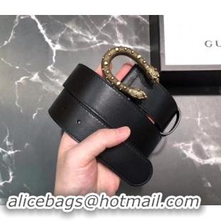 Practical Gucci Width 3.5cm Leather Belt Black/Gold with Dionysus Stud Buckle 458955