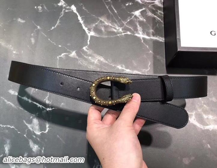 Practical Gucci Width 3.5cm Leather Belt Black/Gold with Dionysus Stud Buckle 458955