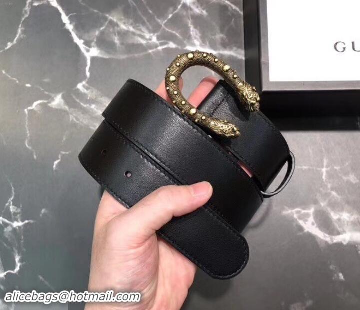 Practical Gucci Width 3.5cm Leather Belt Black/Gold with Dionysus Stud Buckle 458955