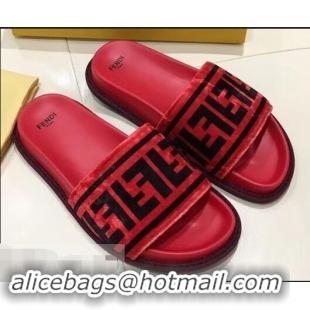 Low Price Fendi Slides FF Logo F93112 Velvet Red 2019