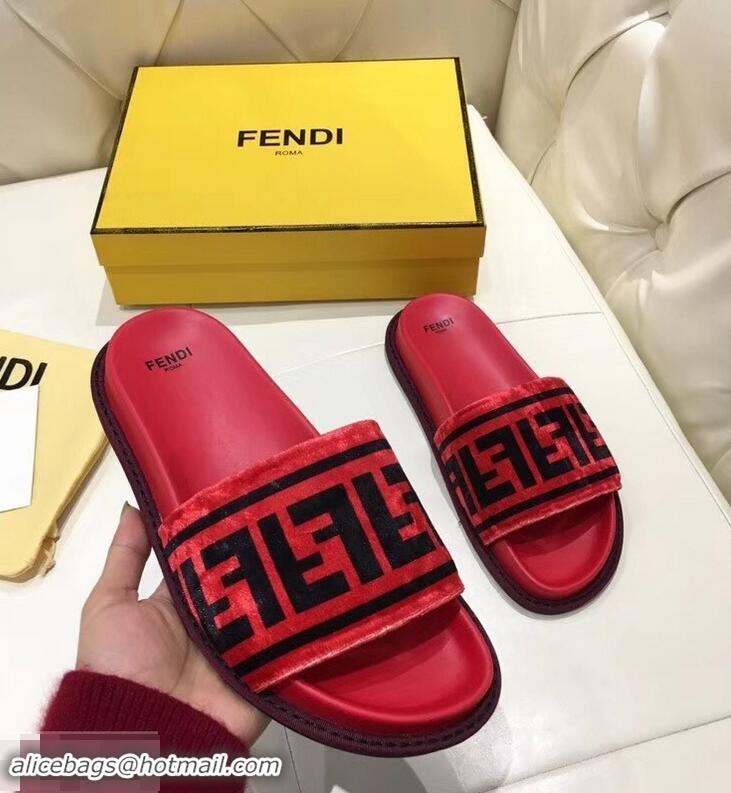 Low Price Fendi Slides FF Logo F93112 Velvet Red 2019