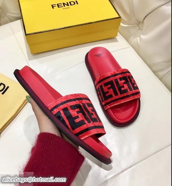 Low Price Fendi Slides FF Logo F93112 Velvet Red 2019