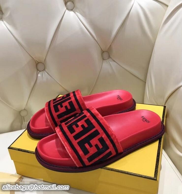 Low Price Fendi Slides FF Logo F93112 Velvet Red 2019