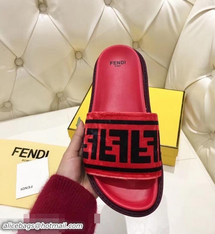 Low Price Fendi Slides FF Logo F93112 Velvet Red 2019