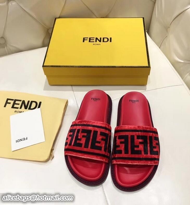 Low Price Fendi Slides FF Logo F93112 Velvet Red 2019