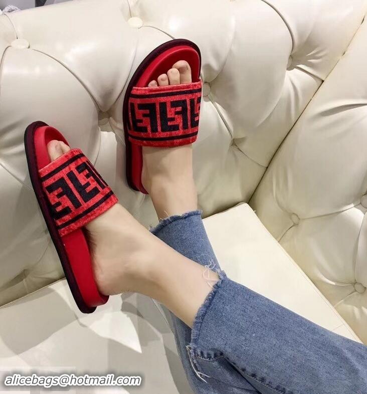 Low Price Fendi Slides FF Logo F93112 Velvet Red 2019