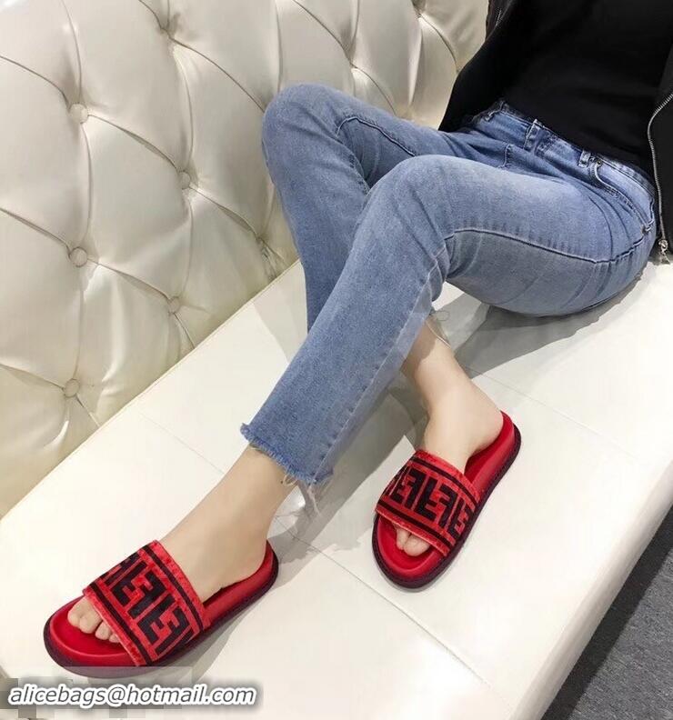 Low Price Fendi Slides FF Logo F93112 Velvet Red 2019