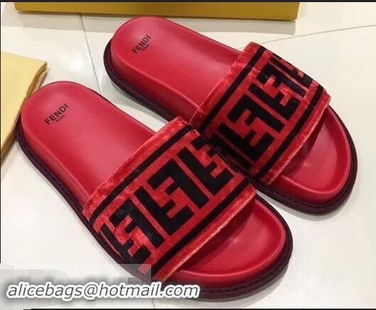 Low Price Fendi Slides FF Logo F93112 Velvet Red 2019