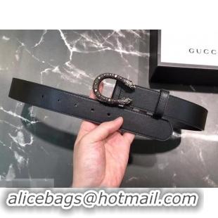 New Product Gucci Width 3.5cm Leather Belt Black/Silver with Dionysus Stud Buckle 458956