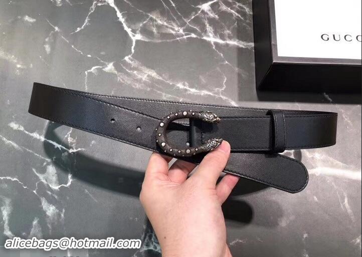 New Product Gucci Width 3.5cm Leather Belt Black/Silver with Dionysus Stud Buckle 458956