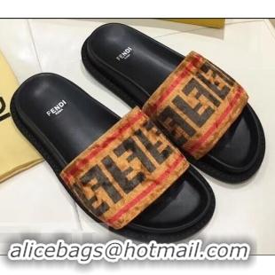 Promotional Low Price Fendi Slides FF Logo F93112 Brown 2019