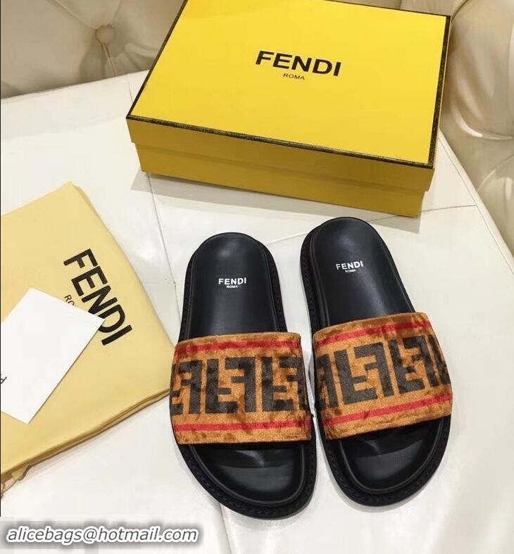 Promotional Low Price Fendi Slides FF Logo F93112 Brown 2019