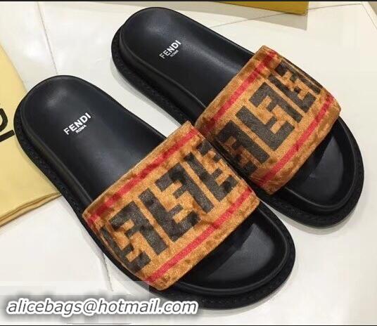 Promotional Low Price Fendi Slides FF Logo F93112 Brown 2019