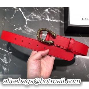 Best Luxury Gucci Width 3.5cm Leather Belt Red with Dionysus Stud Buckle 458957